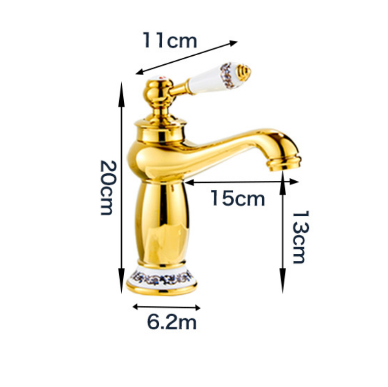 European gold-plated blue and white porcelain lamp brass faucet long nozzle bathroom basin faucet