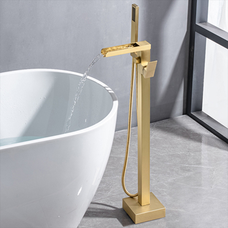 Gold copper floor-to-ceiling waterfall hot and cold shower set column bathtub faucet