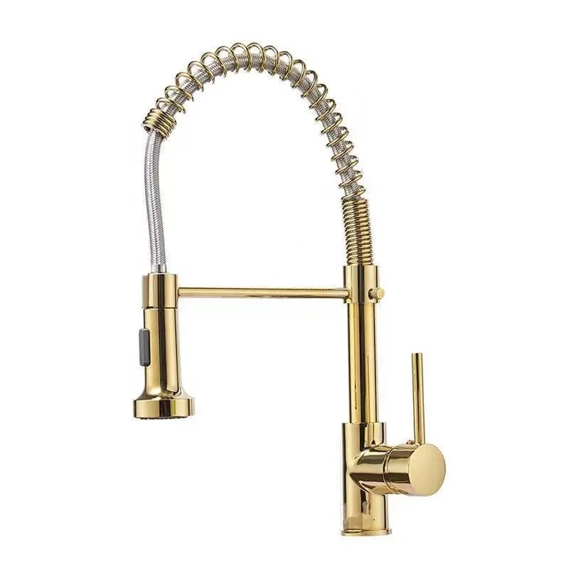 Commercial Black Brass Single Handle Single Lever Pull Down Sprayer Spring Kitchen Sink Faucet