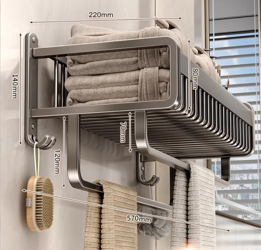 Double Pole Space Aluminum Bathroom Towel Rack Shelf Nail- free Towel Rack Bathroom Towel Rack for Storage