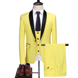 Three Piece Suit Slim Groom Wedding Dress Yellow Suit Plus Size Women's Clothing Men's Business Casual Knitted Flat Front 2pcs