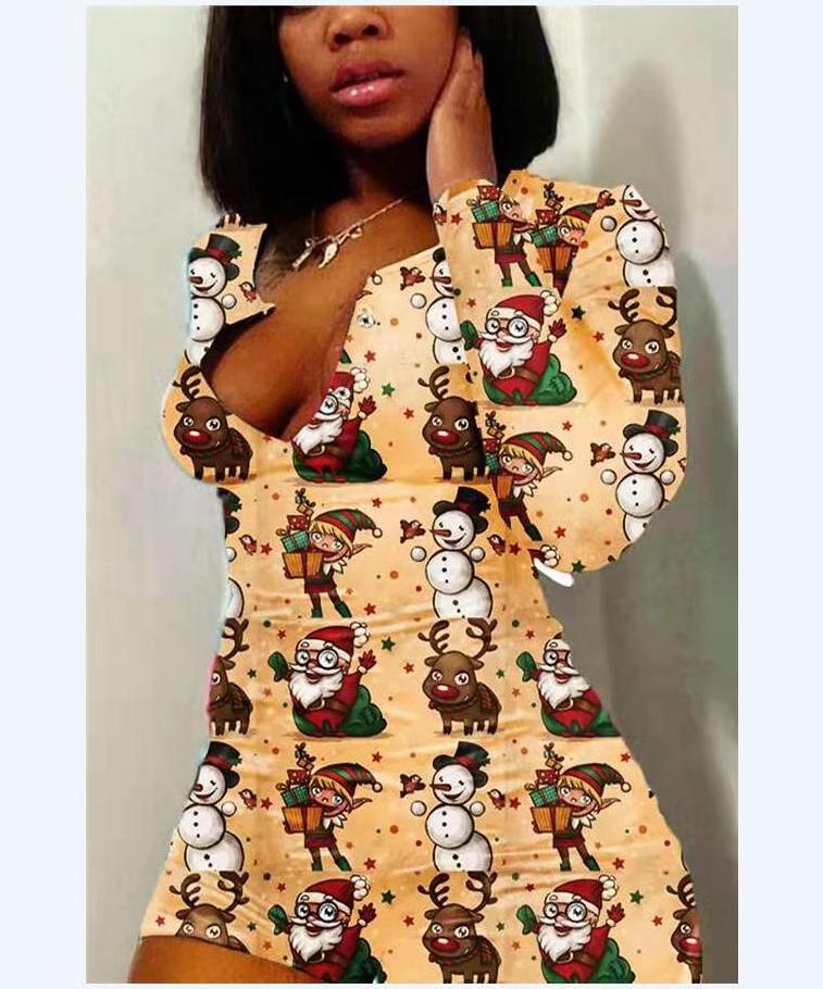 Christmas Digital Print Sexy Jumpsuit Funny Christmas Pajamas Christmas Women'S Pajama