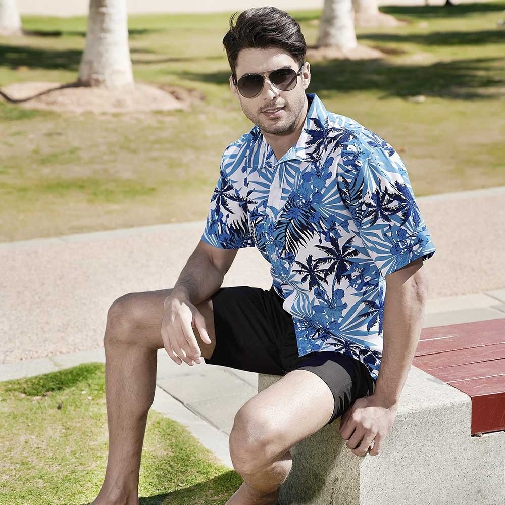 Hot Summer  Loose Casual Holiday Beach Shirt Hawaiian Print Short Sleeve Shirt