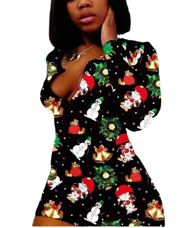 Christmas Digital Print Sexy Jumpsuit Funny Christmas Pajamas Christmas Women'S Pajama