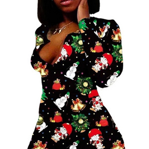 Christmas Digital Print Sexy Jumpsuit Funny Christmas Pajamas Christmas Women'S Pajama