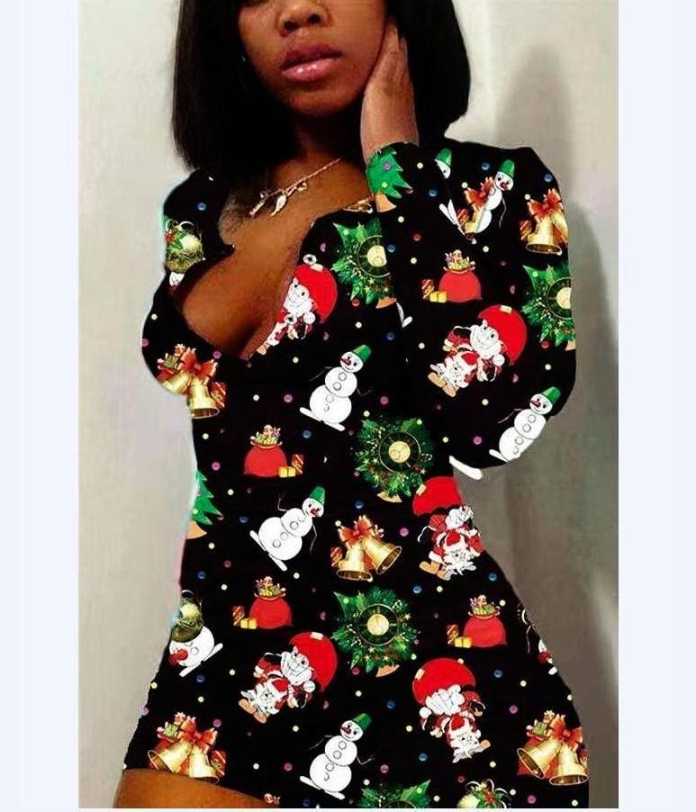 Christmas Digital Print Sexy Jumpsuit Funny Christmas Pajamas Christmas Women'S Pajama