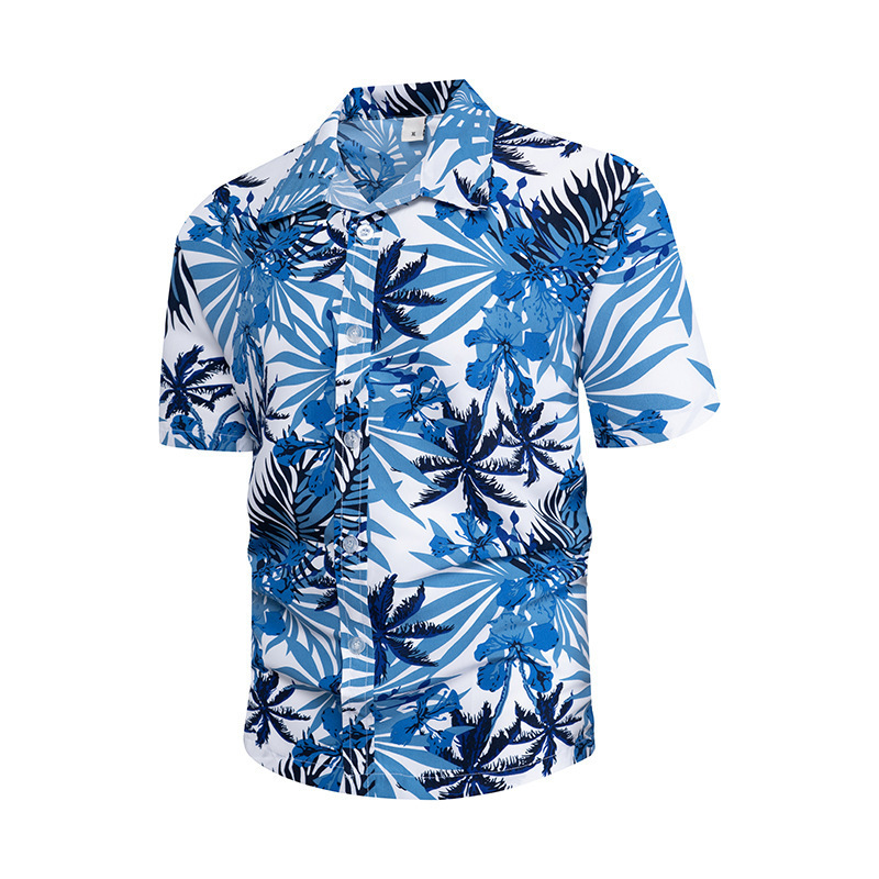 Hot Summer  Loose Casual Holiday Beach Shirt Hawaiian Print Short Sleeve Shirt