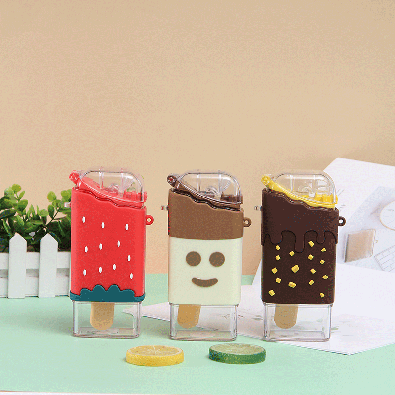 2024 Summer New Trend Creative BPA Free Ice Cream Cup Reusable Cartoon Tritan Kids Water Bottle Handle Bag Sippy Cup