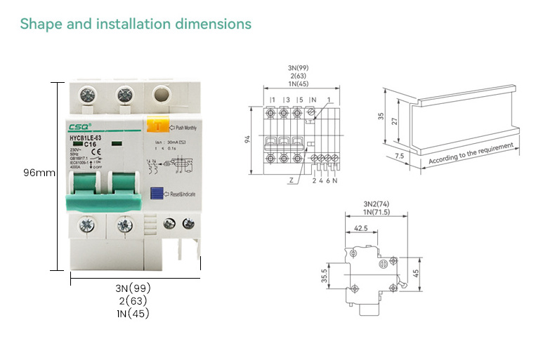 CSQ HYCB1LE-63 ELCB Current Circuit Breaker Overload Overvoltage/Undervoltage Over Current Leakage Protection Reclosing Switch