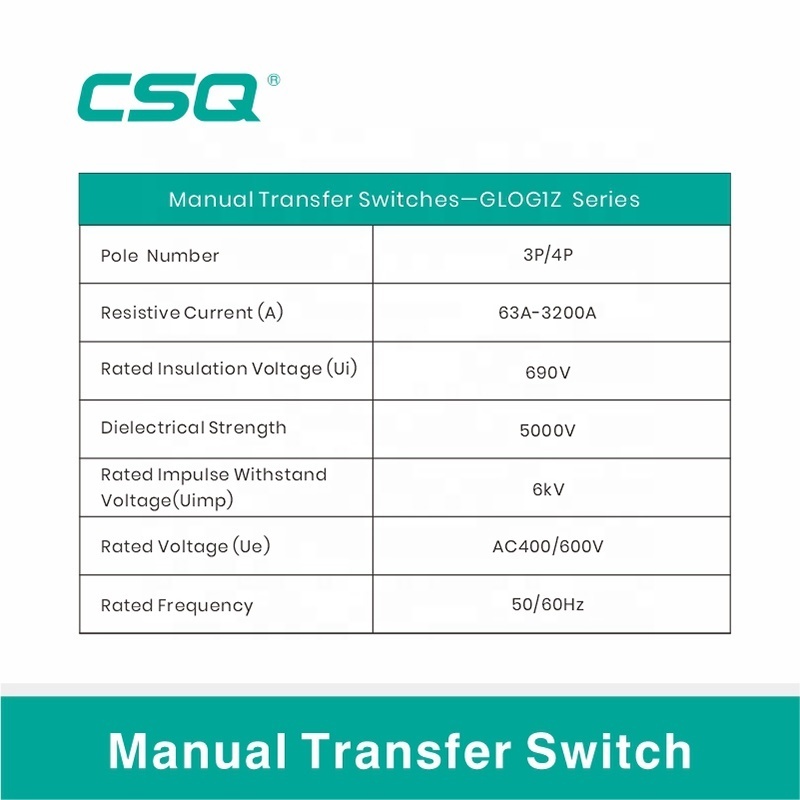 CSQ I-O-II Three Positions 4 pole Changeover Switch 3P 400A 2500a 3200A 3p/100a Manual Transfer Power Switches MTS 2000A load