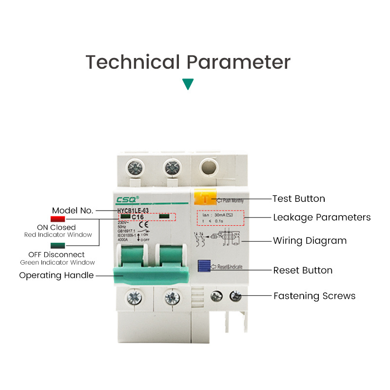 CSQ HYCB1LE-63 ELCB Current Circuit Breaker Overload Overvoltage/Undervoltage Over Current Leakage Protection Reclosing Switch