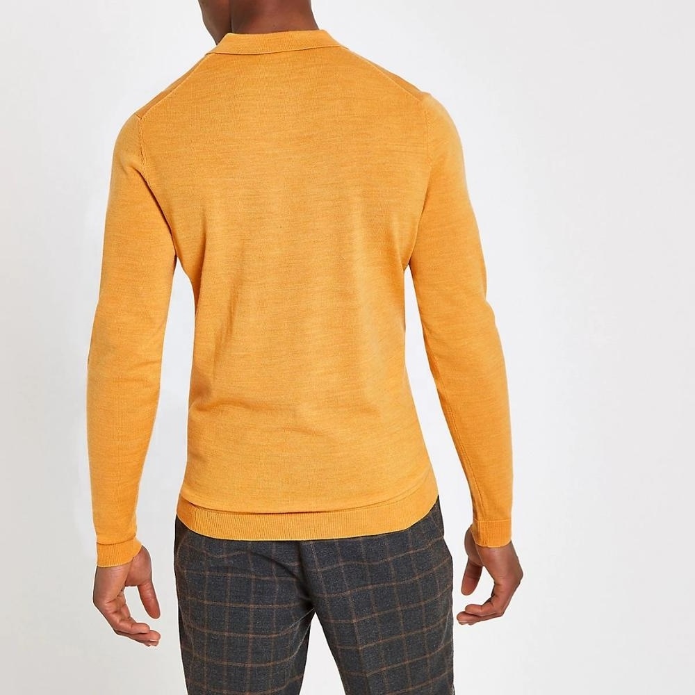 factory wholesale cheap price spring autumn shirt OEM logo men Casual Long sleeve yellow knitted polo shirt