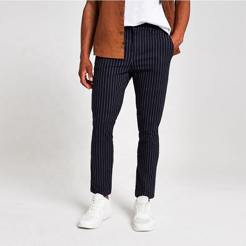 wholesale cheap factory price man cotton trousers men navy skinny printed stripe pants