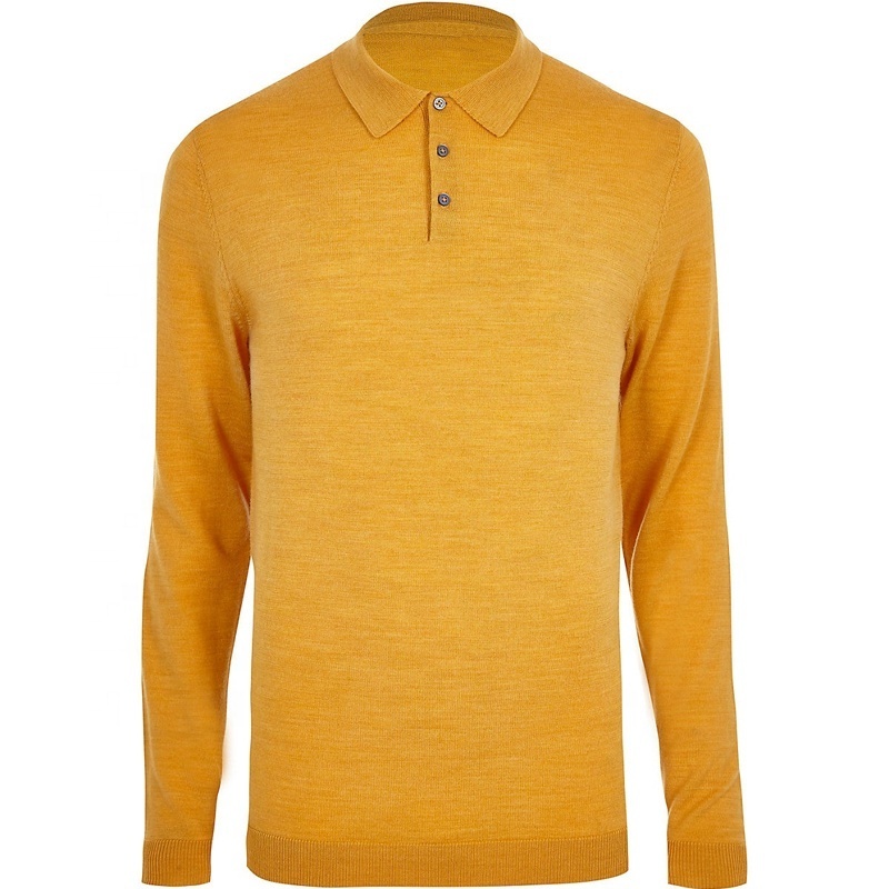 factory wholesale cheap price spring autumn shirt OEM logo men Casual Long sleeve yellow knitted polo shirt