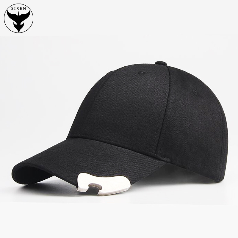 Siren Gender Beer Hat Plain Black Caps With Opener / Bottle Opener for Hat