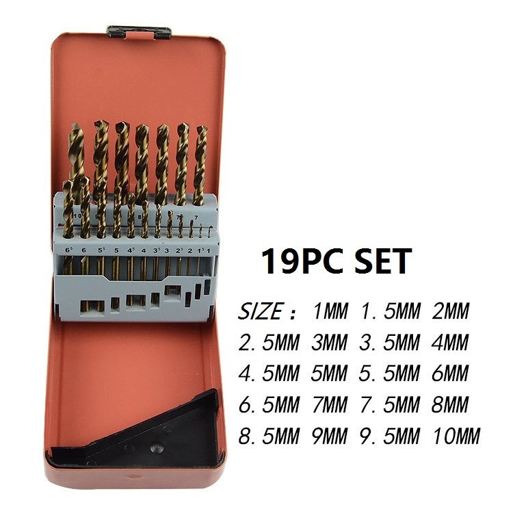 19PC HSS straight shank twist drill angle iron stainless steel special cobalt-containing twist drill bit set