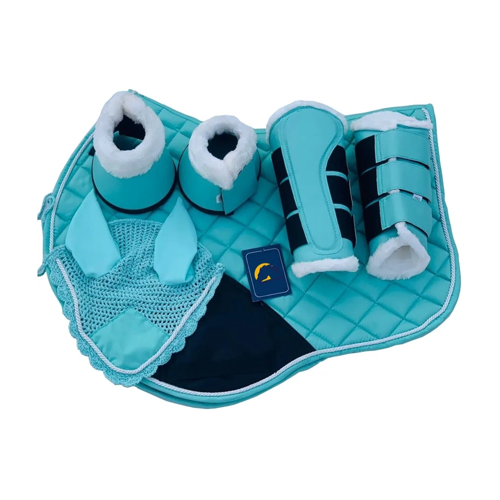 Saddle Pad Sets Saddle Pads for Horse with Matchy Brushing boots Hoof Boots and Fly Bonnet Veil Ear Net