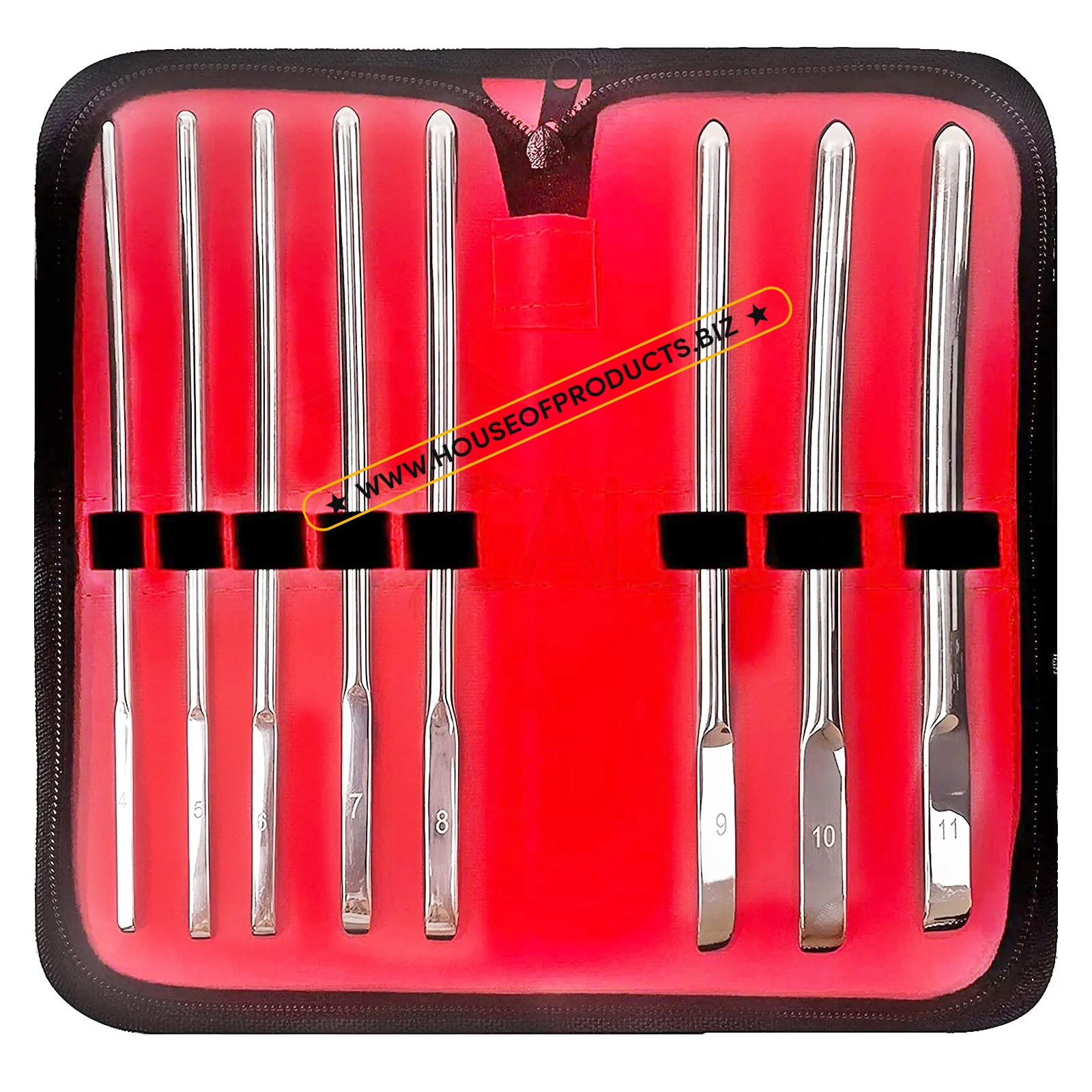 Set of 8 Pcs Hegar Uterine Dilator Sounds Single Ended with Carrying Case Stainless Steel Surgical Sounds Gynecology Instruments