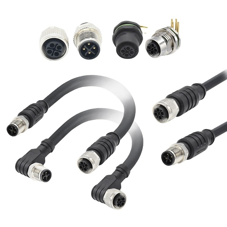 Electrical connector plugs socket 4 pin S coded male Female welding sensor plastic cover M12 waterproof cable connector