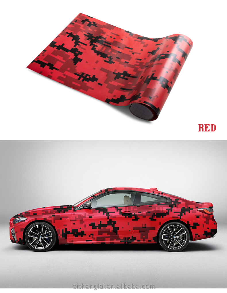 SCHANLEYBlack Arctic Grey Red Snow Camo Vinyl Wrap Roll Dazzling Camo Car Body Film Car Wrap Red Digital Bomb Camo Vinyl Sticker