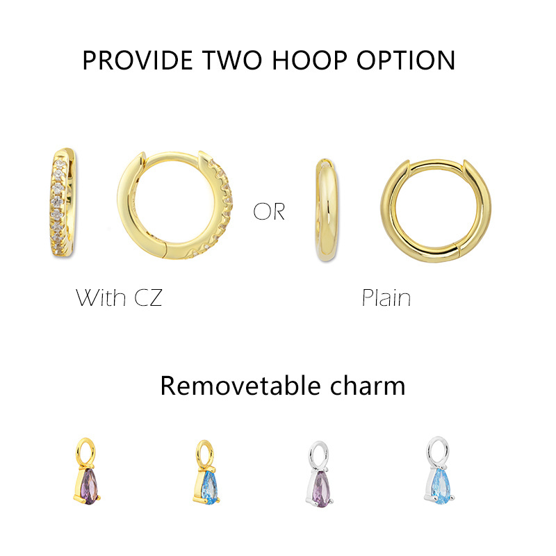 925 Sterling Silver Zircon Jewellery Removetable Charms Zircon 14K 18K Gold Plated Jewelry Huggie Hoops Earrings