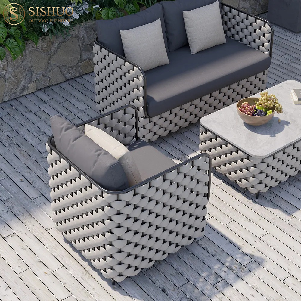 Customize Modern Garden  Furniture Outdoor All Weather Grey Rope Patio Furniture Sets