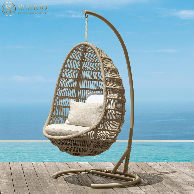 Foshan Single Seat Garden Furniture Rattan Patio Swings Hanging Egg Chair with Stand