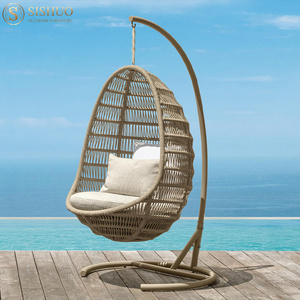 Foshan Single Seat Garden Furniture Rattan Patio Swings Hanging Egg Chair with Stand