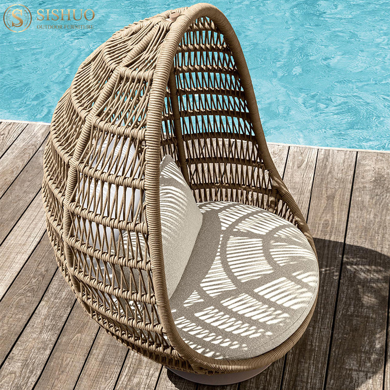 Foshan Single Seat Garden Furniture Rattan Patio Swings Hanging Egg Chair with Stand