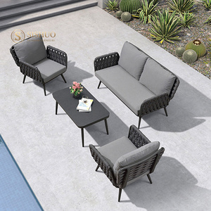 All-weather aluminum outdoor furniture lounge luxury gray rope wicker garden sofa set outdoor