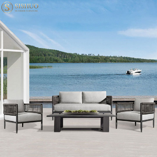 Hot sale garden patio furniture outdoor sofa set aluminum black rattan garden furniture set