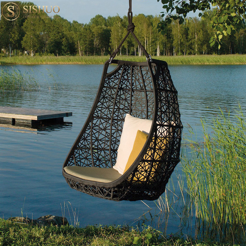 Weather Resistant Outdoor Swing Canopy Daybed Patio Deck Furniture Garden Wicker Rope Hanging Swing Chair