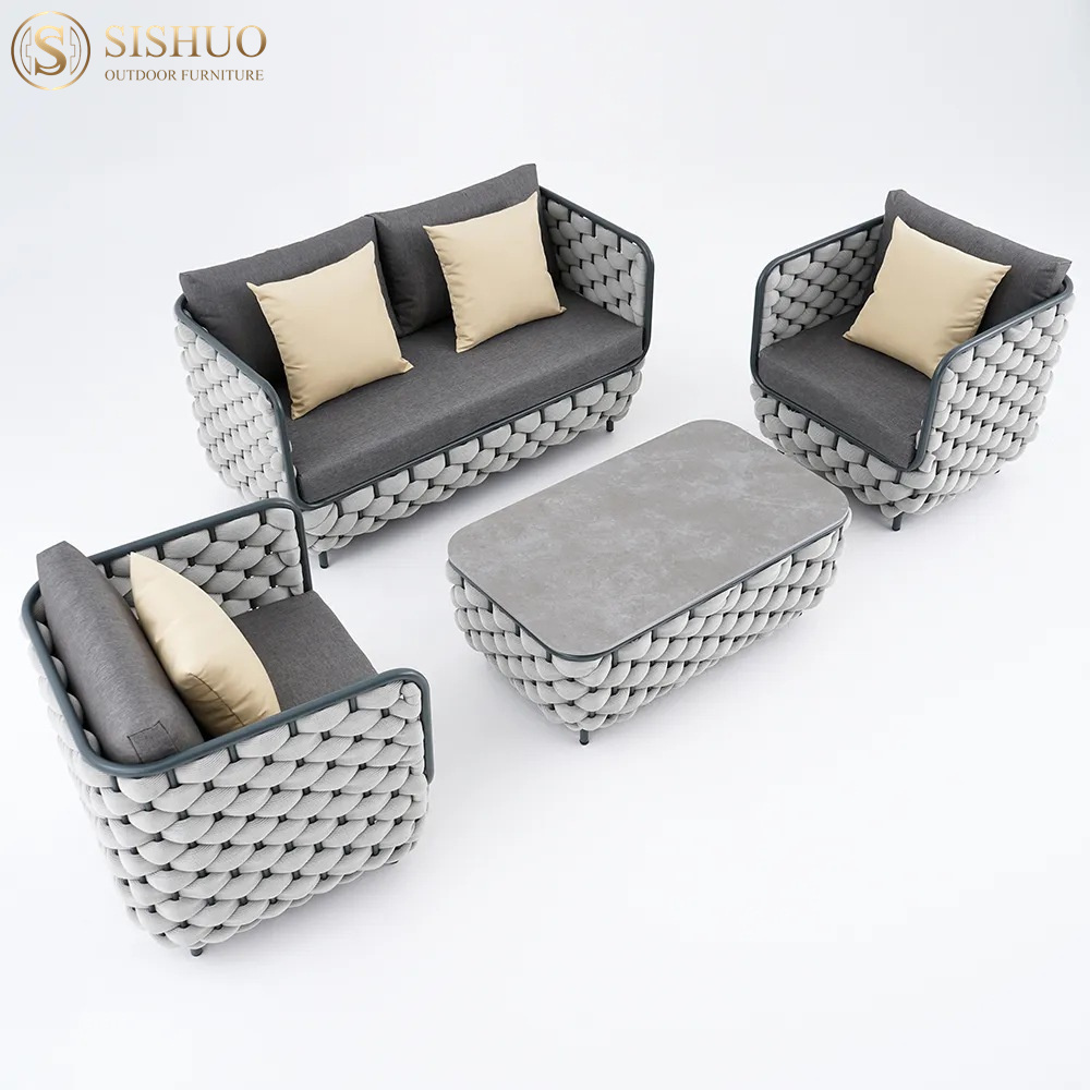 Customize Modern Garden  Furniture Outdoor All Weather Grey Rope Patio Furniture Sets