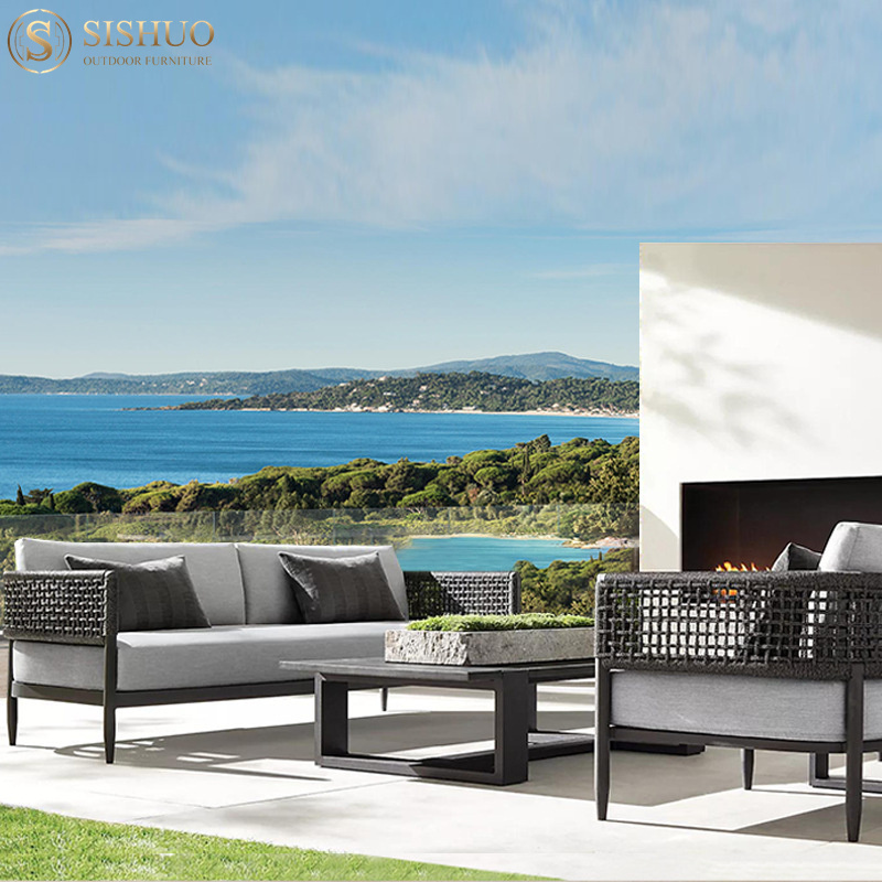 Hot sale garden patio furniture outdoor sofa set aluminum black rattan garden furniture set