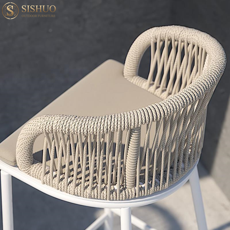 Luxury aluminum frame heavy-duty wicker bar chair restaurant outdoor armchair garden rattan dinning chair bar stool