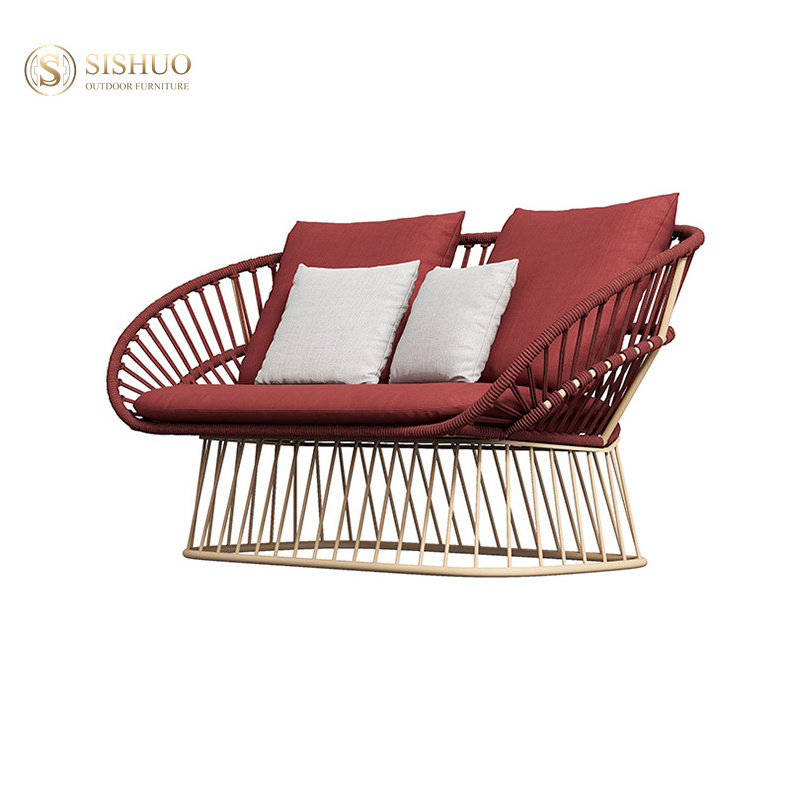 Luxury Mid Century High Back Outdoor Sofas Rope Weaving Garden Sofas Outdoor Furniture