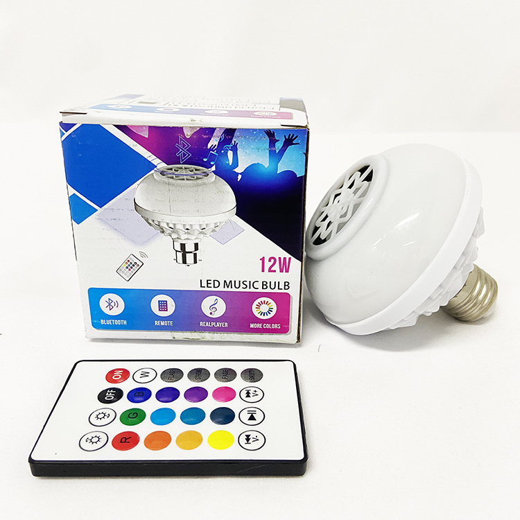 LED Light Bulb with Speaker E27 RGB Changing Lamp Stage Light Wireless Stereo Audio with 24 Keys Remote Control RGB Led Bulb