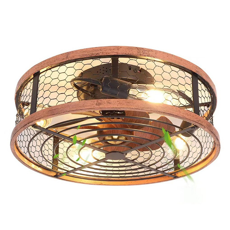 20inch Rustic Farmhouse Light Caged Ceiling Fan with Lights Remote Control Modern Industrial Living room ceiling fan chandelier