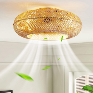 20inch Luz De Ventilador Caged Bamboo Flush Mount vintage ceiling fans remote chandelier for Bedroom light fan ceiling