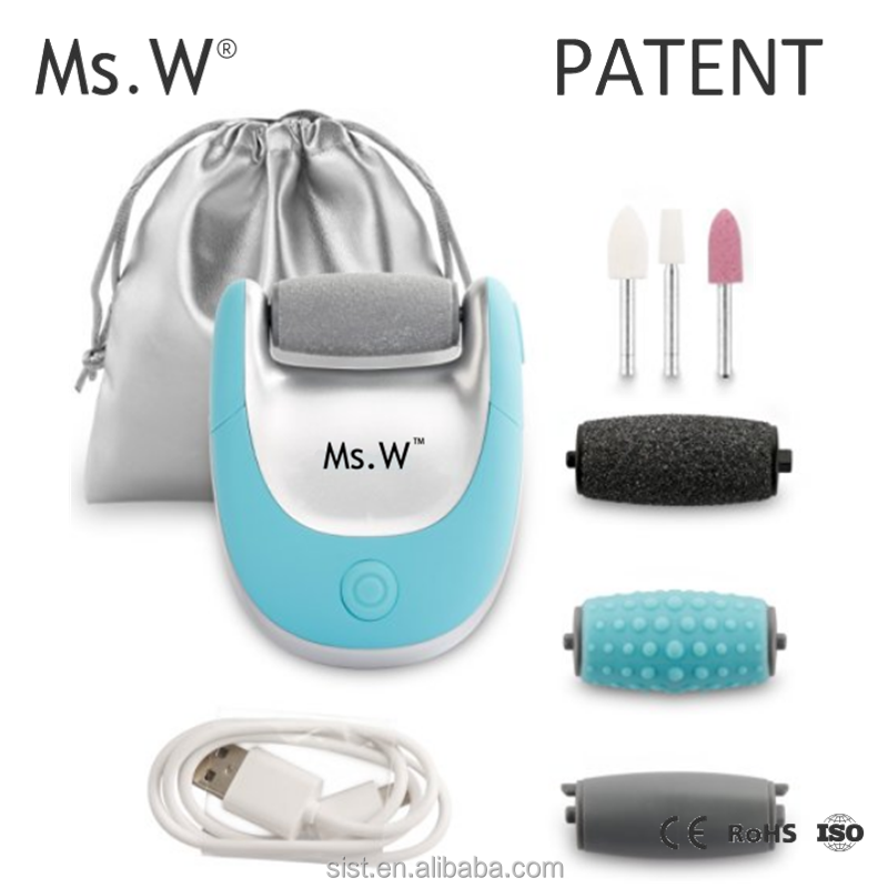 Ms.W Rechargeable electric foot hard skin remover, 2 in 1 home use foot file pedicure callus remover