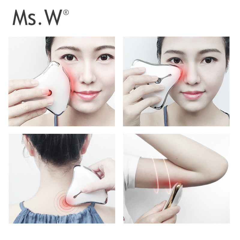 Wireless Charged Waterproof LED Light Therapy Mini Heat Gua Sha Tool Skin Lift Electric Bio Facial Massager