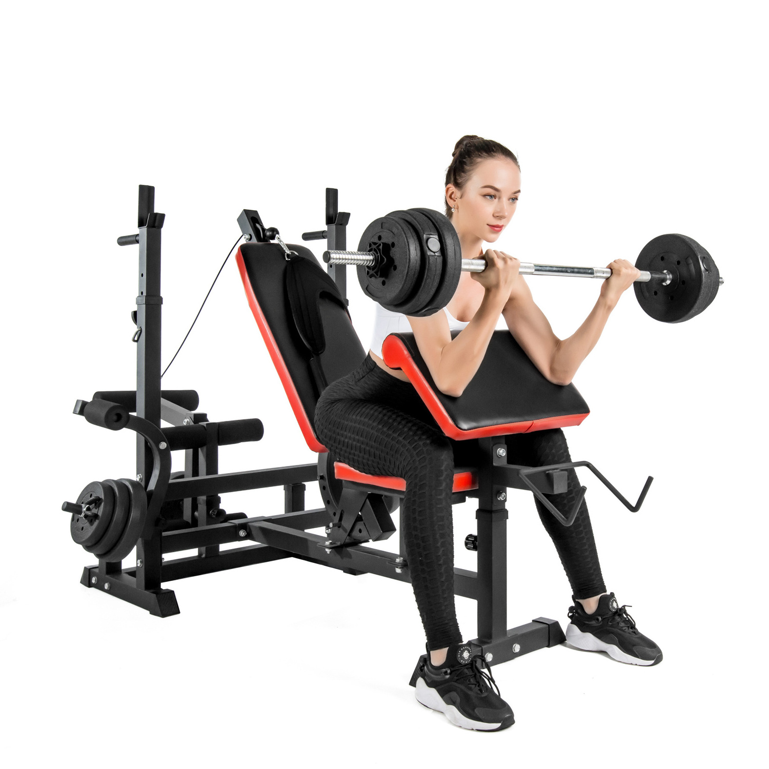 Home Gym Equipment  Multi Function Adjustable Sit Up Weight Bench Press Power Squat Rack with Leg Extension