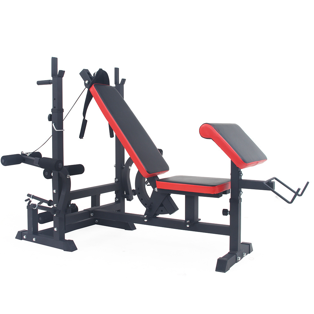 Home Gym Equipment  Multi Function Adjustable Sit Up Weight Bench Press Power Squat Rack with Leg Extension