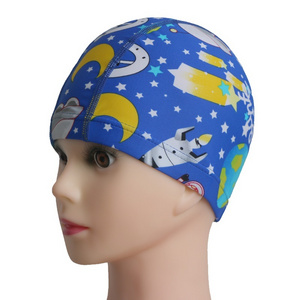 Factory wholesale sublimation printing fabric lycra swimming cap for kids Children swim cap