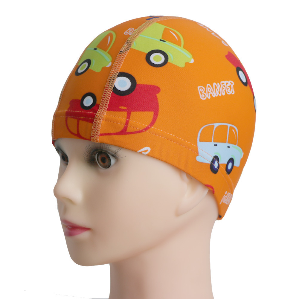 Factory wholesale sublimation printing fabric lycra swimming cap for kids Children swim cap