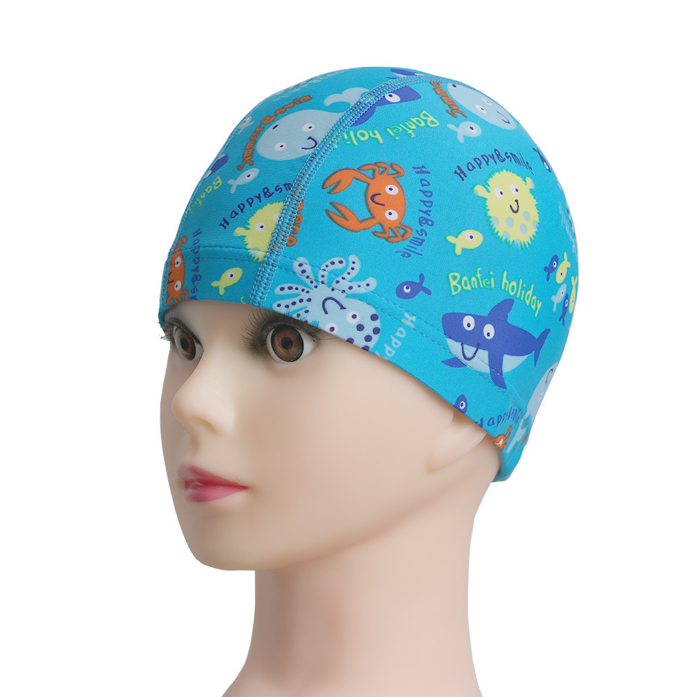 Factory wholesale sublimation printing fabric lycra swimming cap for kids Children swim cap