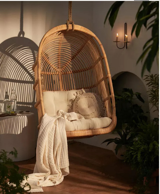 SISU Furniture Natural Rattan Hanging Egg Chair Birds Nest Chair Wicker Swing Outdoor Chair with Stand Patio