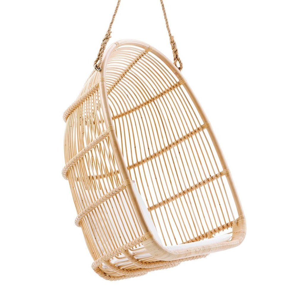 SISU Furniture Natural Rattan Hanging Egg Chair Birds Nest Chair Wicker Swing Outdoor Chair with Stand Patio