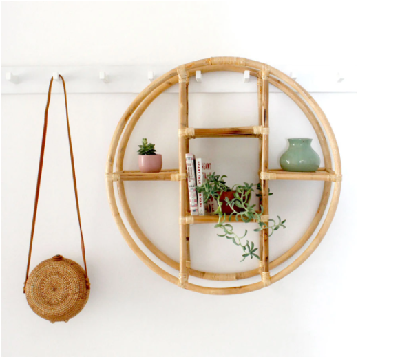 Natural Round Rattan Shelf Shelves/ Wall Hanging Decor Rack/ Hanging Rattan Bookshelf for Home Decor from Vietnam