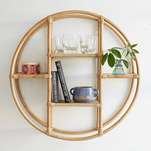 Natural Round Rattan Shelf Shelves/ Wall Hanging Decor Rack/ Hanging Rattan Bookshelf for Home Decor from Vietnam